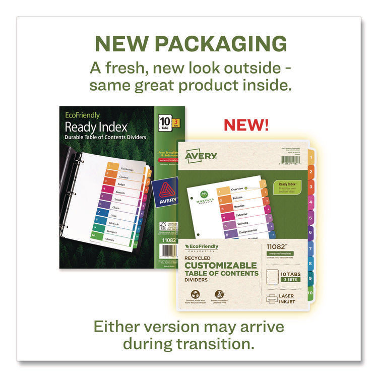Customizable Table Of Contents Ready Index Dividers With Multicolor Tabs, 10-Tab, 1 To 10, 11 X 8.5, White, 3 Sets