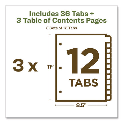 Customizable Table Of Contents Ready Index Dividers With Multicolor Tabs, 12-Tab, 1 To 12, 11 X 8.5, White, 3 Sets