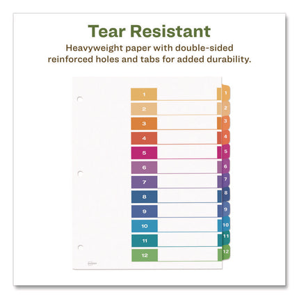 Customizable Table Of Contents Ready Index Dividers With Multicolor Tabs, 12-Tab, 1 To 12, 11 X 8.5, White, 3 Sets