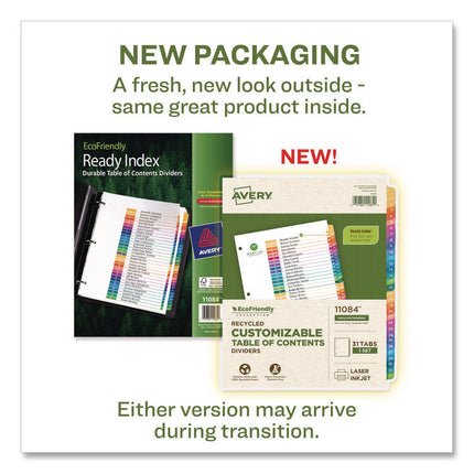 Customizable Table Of Contents Ready Index Dividers With Multicolor Tabs, 31-Tab, 1 To 31, 11 X 8.5, White, 1 Set