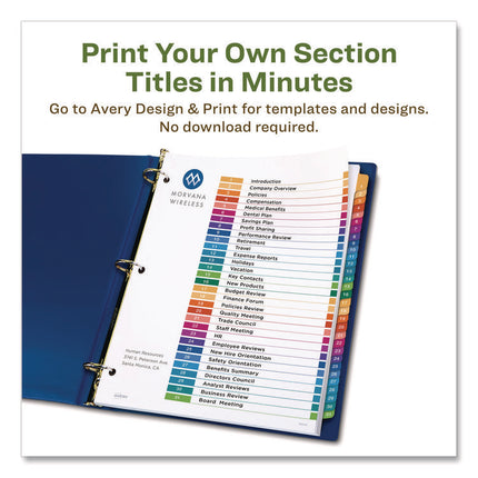 Customizable Table Of Contents Ready Index Dividers With Multicolor Tabs, 31-Tab, 1 To 31, 11 X 8.5, White, 1 Set