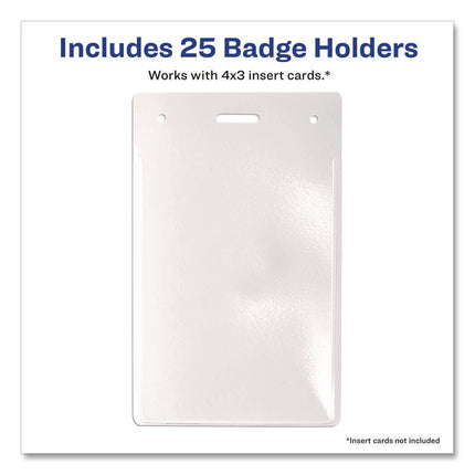 Secure Top Heavy-Duty Badge Holders, Vertical, 3w X 4h, Clear, 25/pack