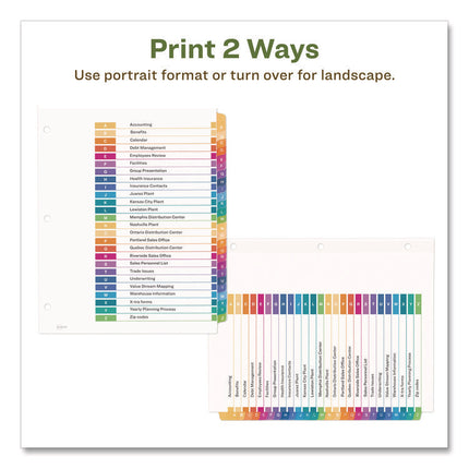 Customizable Table Of Contents Ready Index Dividers With Multicolor Tabs, 26-Tab, A To Z, 11 X 8.5, White, 1 Set
