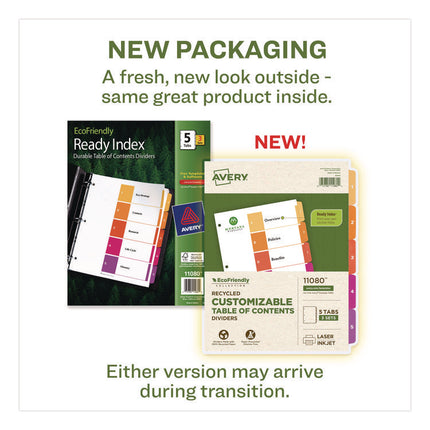 Customizable Table Of Contents Ready Index Dividers With Multicolor Tabs, 5-Tab, 1 To 5, 11 X 8.5, White, 3 Sets