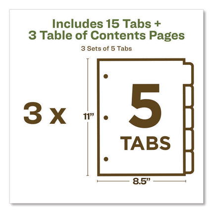 Customizable Table Of Contents Ready Index Dividers With Multicolor Tabs, 5-Tab, 1 To 5, 11 X 8.5, White, 3 Sets