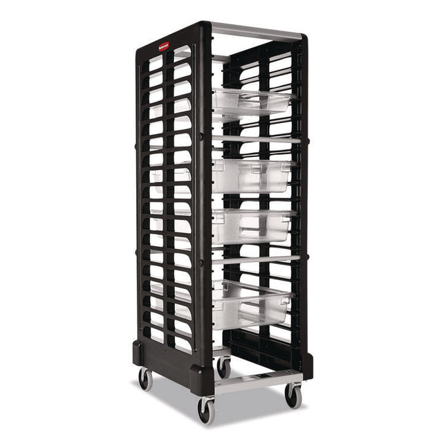 End Loader Rack for Food Boxes and Sheet Pans, 18 Rack, Plastic, 23.75" x 28.75" x 67.88", Black