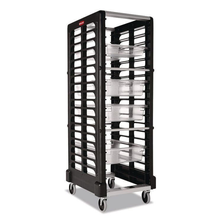 End Loader Rack for Food Boxes and Sheet Pans, 18 Rack, Plastic, 23.75" x 28.75" x 67.88", Black