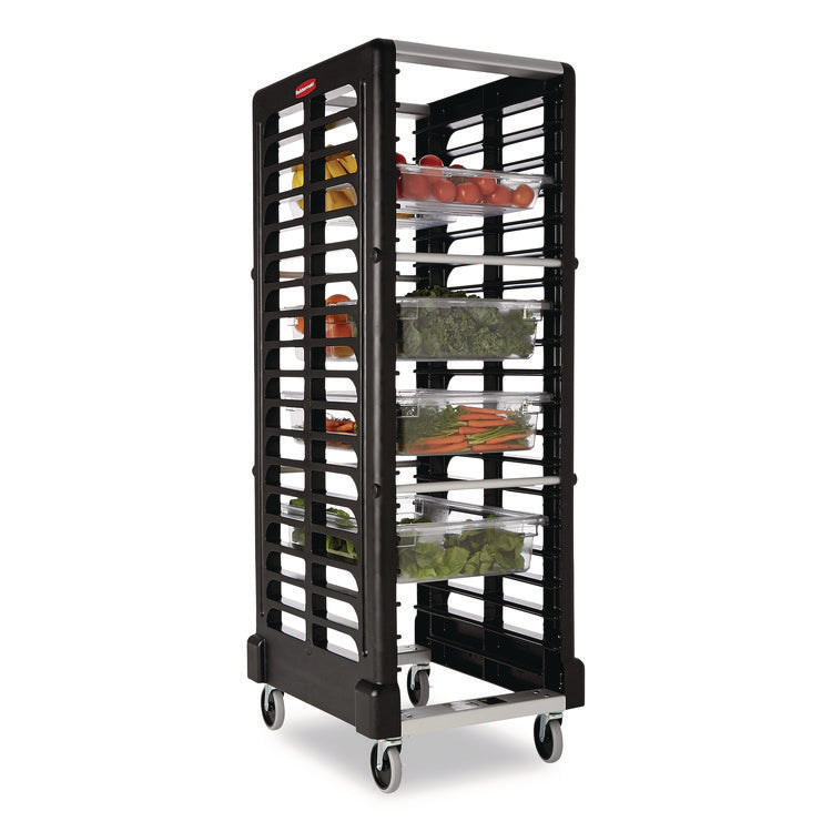 End Loader Rack for Food Boxes and Sheet Pans, 18 Rack, Plastic, 23.75" x 28.75" x 67.88", Black