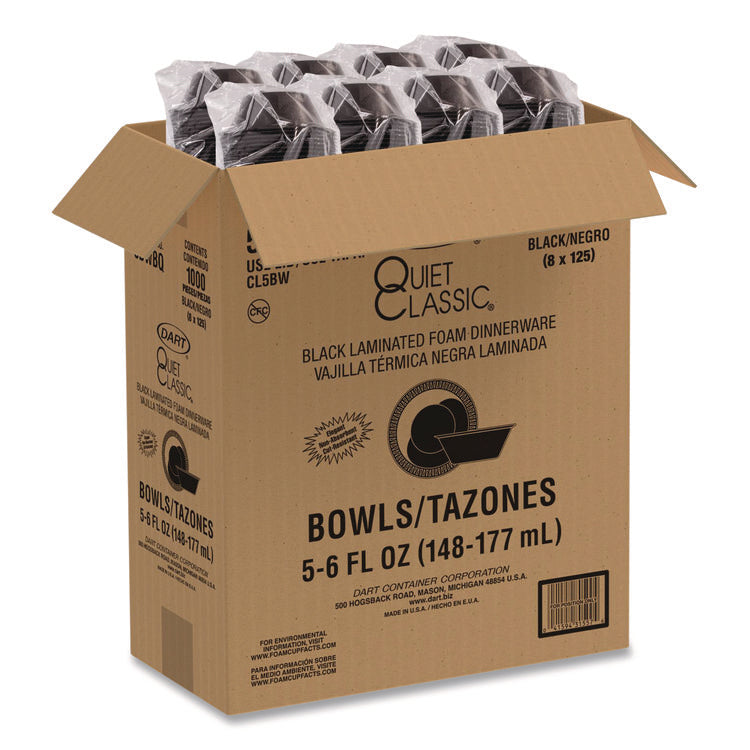 Quiet Classic Laminated Foam Dinnerware, Bowl, 5 oz, Black, 125/Sleeve, 8 Sleeves/Carton
