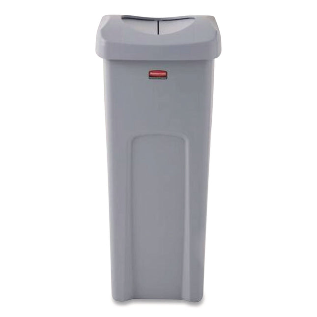 Universal Square Trash Can with Swing Lid, 23 gal, Plastic, Gray