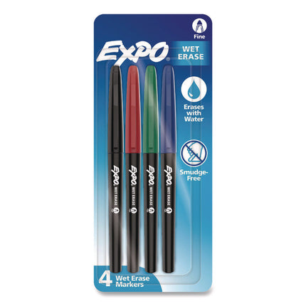 Wet Erase Markers, Fine Bullet Tip, Assorted Colors, 4/Pack