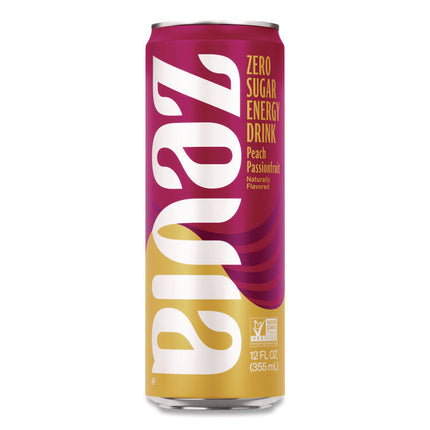 Zero Sugar Naturally Sweetened Energy Drink, Peach Passionfruit, 12 oz Cans, 12/Carton