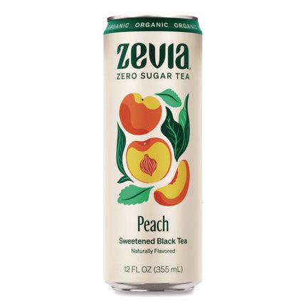 Zero Sugar Naturally Sweetened Black Tea, Peach Black Tea, 12 oz Can, 12/Carton