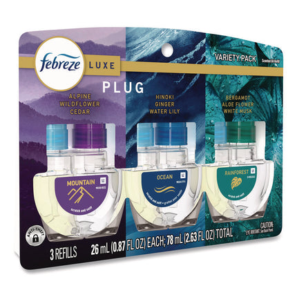 PLUG Air Freshener Refills, Mountain/Ocean/Rainforest, 2.63 oz, 3/Pack, 6 Packs/Carton