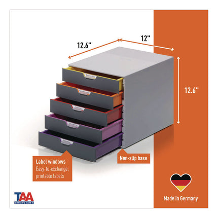 VARICOLOR Stackable Plastic Drawer Box, 5 Drawers, Letter to Folio Size Files, 11.5" x 14" x 11", Gray