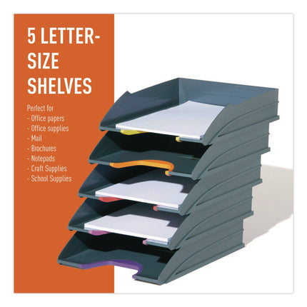 VARICOLOR 5-Compartment Stackable Plastic Letter Tray Set, Letter to Folio Size Files, 10.39 x 13.23 x 2.91, Anthracite Gray