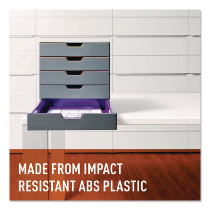 VARICOLOR Stackable Plastic Drawer Box, 5 Drawers, Letter to Folio Size Files, 11.5" x 14" x 11", Gray