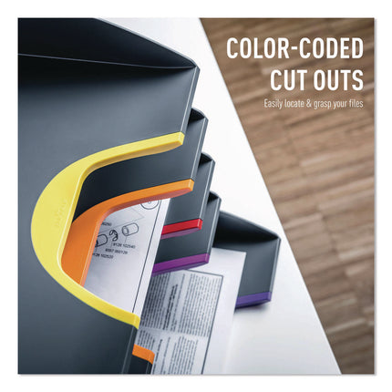 VARICOLOR 5-Compartment Stackable Plastic Letter Tray Set, Letter to Folio Size Files, 10.39 x 13.23 x 2.91, Anthracite Gray