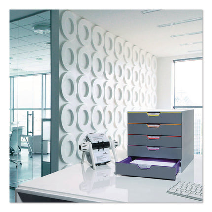 VARICOLOR Stackable Plastic Drawer Box, 5 Drawers, Letter to Folio Size Files, 11.5" x 14" x 11", Gray