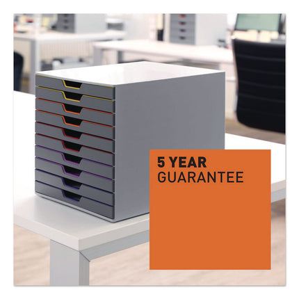 VARICOLOR Stackable Plastic Drawer Box, 10 Drawers, Letter to Folio Size Files, 11" x 14" x 11.5", Gray