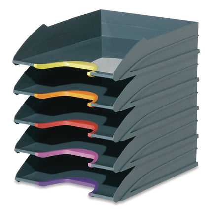 VARICOLOR 5-Compartment Stackable Plastic Letter Tray Set, Letter to Folio Size Files, 10.39 x 13.23 x 2.91, Anthracite Gray