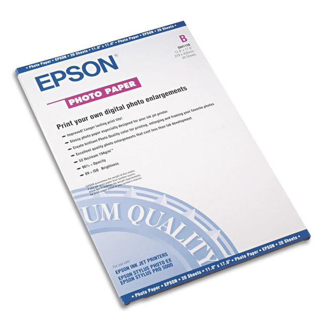 Glossy Photo Paper, 9.4 Mil, 11 X 17, Glossy White, 20/pack