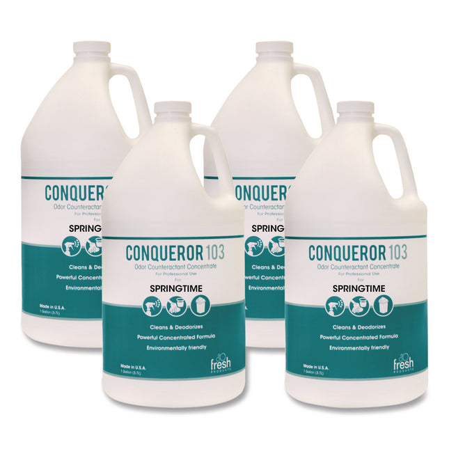 Conqueror 103 Odor Counteractant Concentrate, Springtime, 1 gal Bottle, 4/Carton