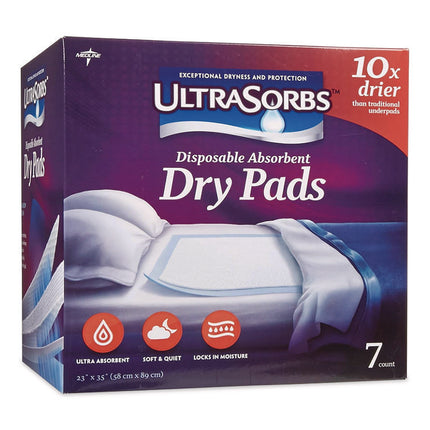 Ultrasorbs Disposable Dry Pads, 23" X 35", White, 7/box, 6/carton