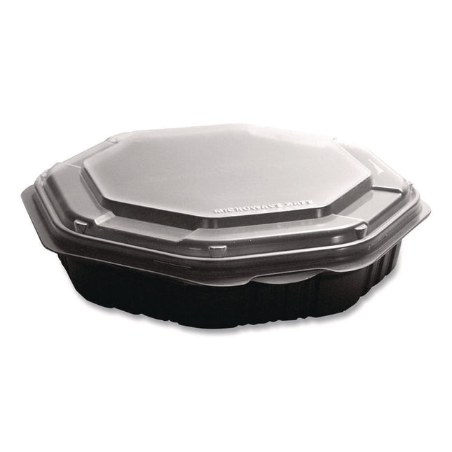 Creative Carryouts OctaView Hinged Lid Containers, 9.13 x 9.55 x 2.38, Black/Clear, Plastic, 100/Carton