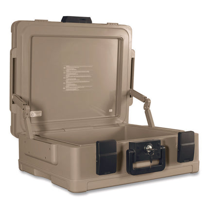 Fire And Waterproof Chest, 0.38 Cu Ft, 19.9w X 17d X 7.3h, Taupe