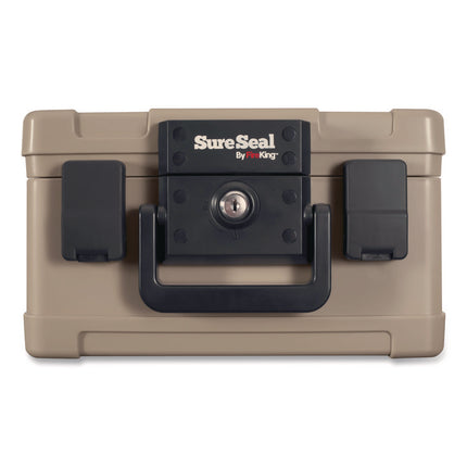 Fire And Waterproof Chest, 0.15 Cu Ft, 12.2w X 9.8d X 7.3h, Taupe