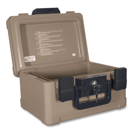 Fire And Waterproof Chest, 0.15 Cu Ft, 12.2w X 9.8d X 7.3h, Taupe