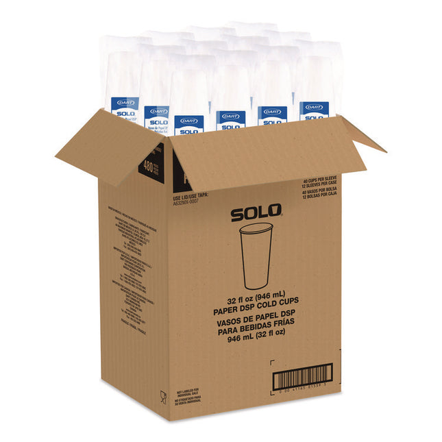 Double Sided Poly (DSP) Paper Cold Cups, 28 oz to 32 oz, White, 40 Cups/Sleeve, 12 Sleeves/Carton