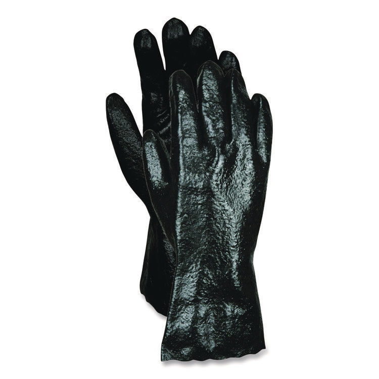 Single Dipped PVC Gloves, Smooth, Interlock Lined, 18" Long, Large, Black, 12 Pair