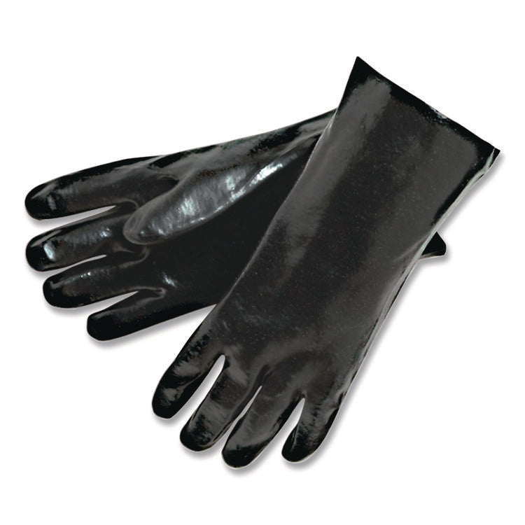 Single Dipped PVC Gloves, Smooth, Interlock Lined, 18" Long, Large, Black, 12 Pair