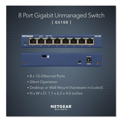 Unmanaged Gigabit Ethernet Switch, 16 Gbps Bandwidth, 192 Kb Buffer, 8 Ports
