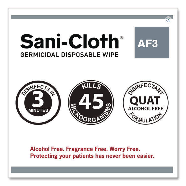 Sani-Cloth AF3 Germicidal Disposable Wipes, Large, 1-Ply, 8" x 5", Unscented, White, 50/Pack, 10 Packs/Carton