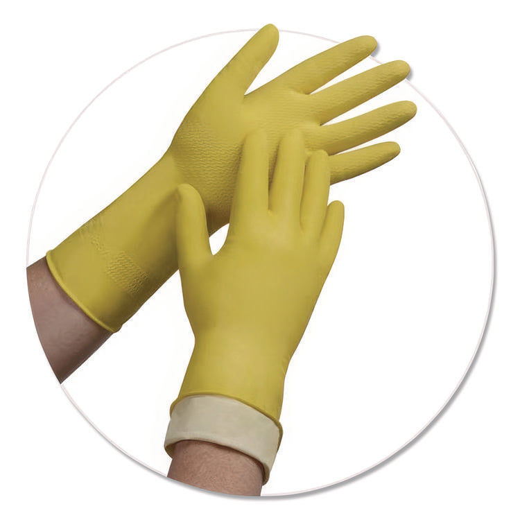 PRO L6500 SERIES FLOCK-LINED LATEX GLOVES, 12" LONG, 15 MIL, MEDIUM, YELLOW, 12 PAIRS