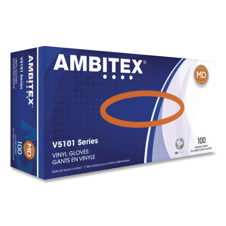 V5101 SERIES LATEX-FREE POWDERED VINYL GLOVES, 3 MIL, MEDIUM, CLEAR, 100/BOX