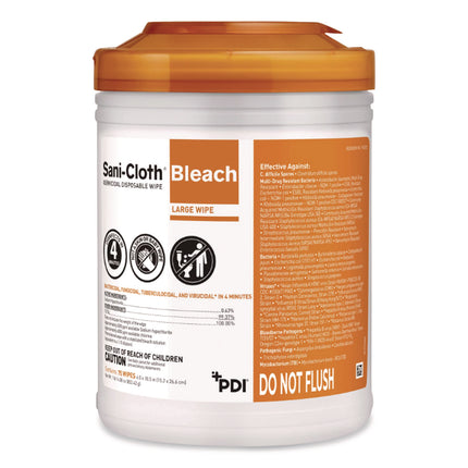 Sani-Cloth Bleach Germicidal Disposable Wipes, Deep-Well Lid Canister, 10.5 X 6, 75/canister