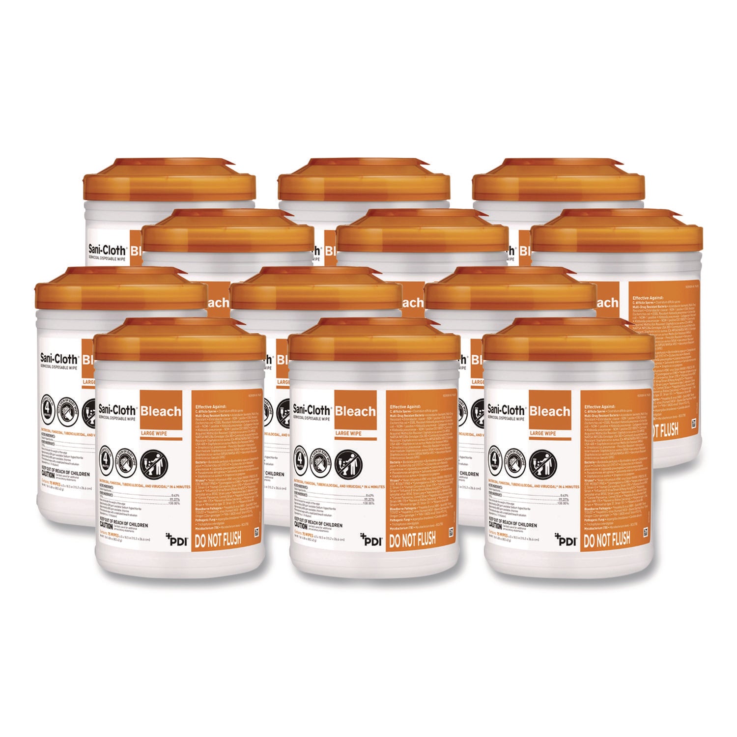 Sani-Cloth Bleach Germicidal Disposable Wipes, 1-Ply, 6 x 5, Unscented, White, 160/Canister, 12 Canisters/Carton