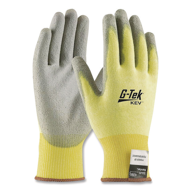 G-Tek Kev Cut-Resistant Seamless-Knit Gloves, Large (size 9), Yellow/gray, 12 Pairs