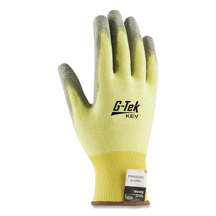 G-Tek Kev Cut-Resistant Seamless-Knit Gloves, Large (size 9), Yellow/gray, 12 Pairs
