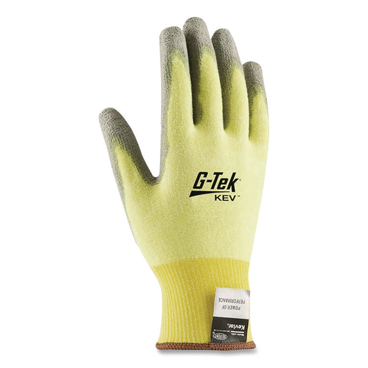 G-Tek Kev Cut-Resistant Seamless-Knit Gloves, Medium (size 8), Yellow/gray, 12 Pairs