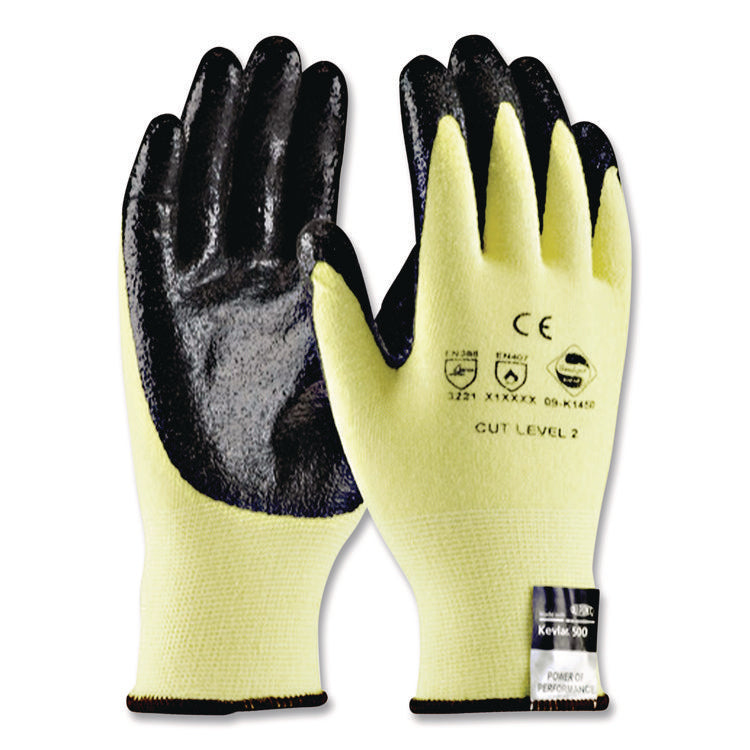 Kev Seamless Knit Kevlar Gloves, Large, Yellow/black, 12 Pairs