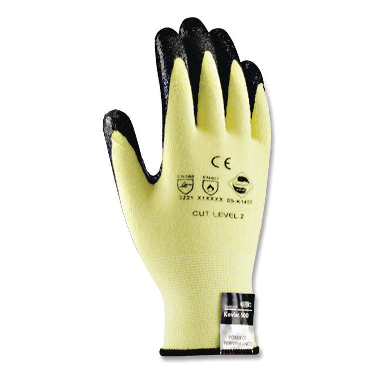 Kev Seamless Knit Kevlar Gloves, Large, Yellow/black, 12 Pairs