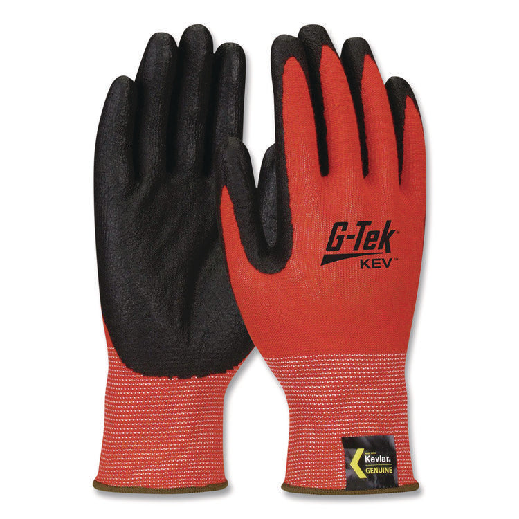 Kev Hi-Vis Seamless Knit Kevlar Gloves, Large, Red/black