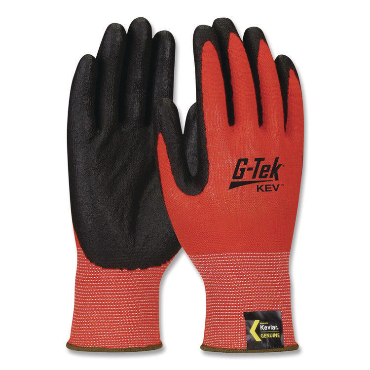 Kev Hi-Vis Seamless Knit Kevlar Gloves, Medium, Red/black