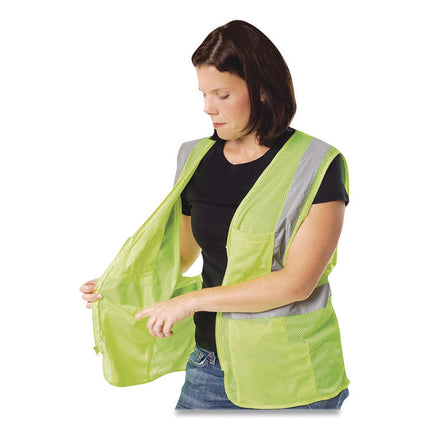 ANSI Class 2 Four Pocket Zipper Safety Vest, Polyester Mesh, 2X-Large, Hi-Viz Lime Yellow