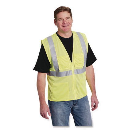 ANSI Class 2 Four Pocket Zipper Safety Vest, Polyester Mesh, 3X-Large, Hi-Viz Lime Yellow